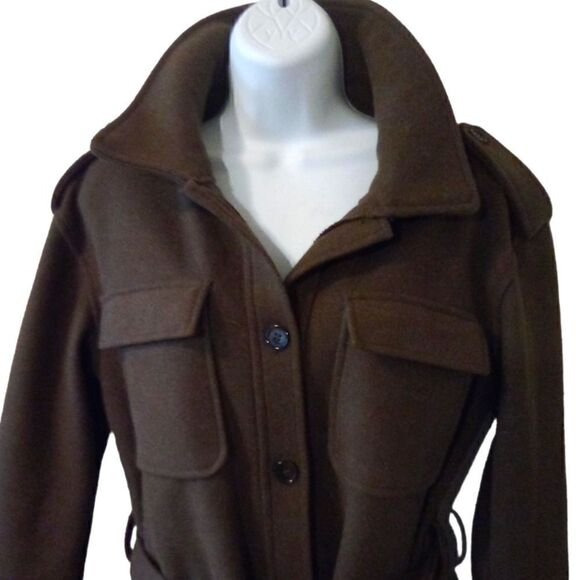 7 For All Mankind cognac brown belted peacoat jacket shacket size S - Picture 3 of 8